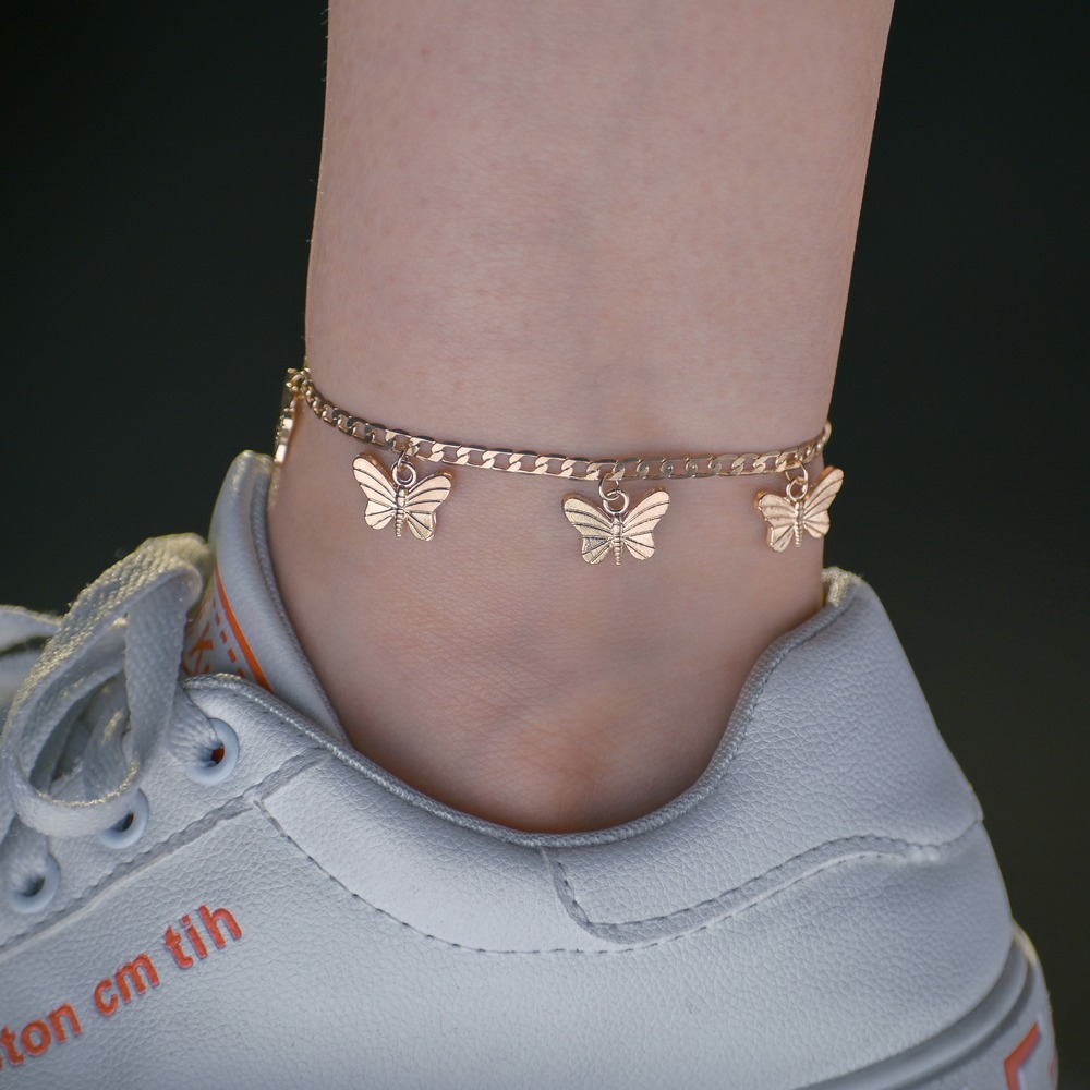 【Whoever uses it, it】Cute small fresh butterfly pendant two-color metal anklet European and American fashion simple jewelry female in stock