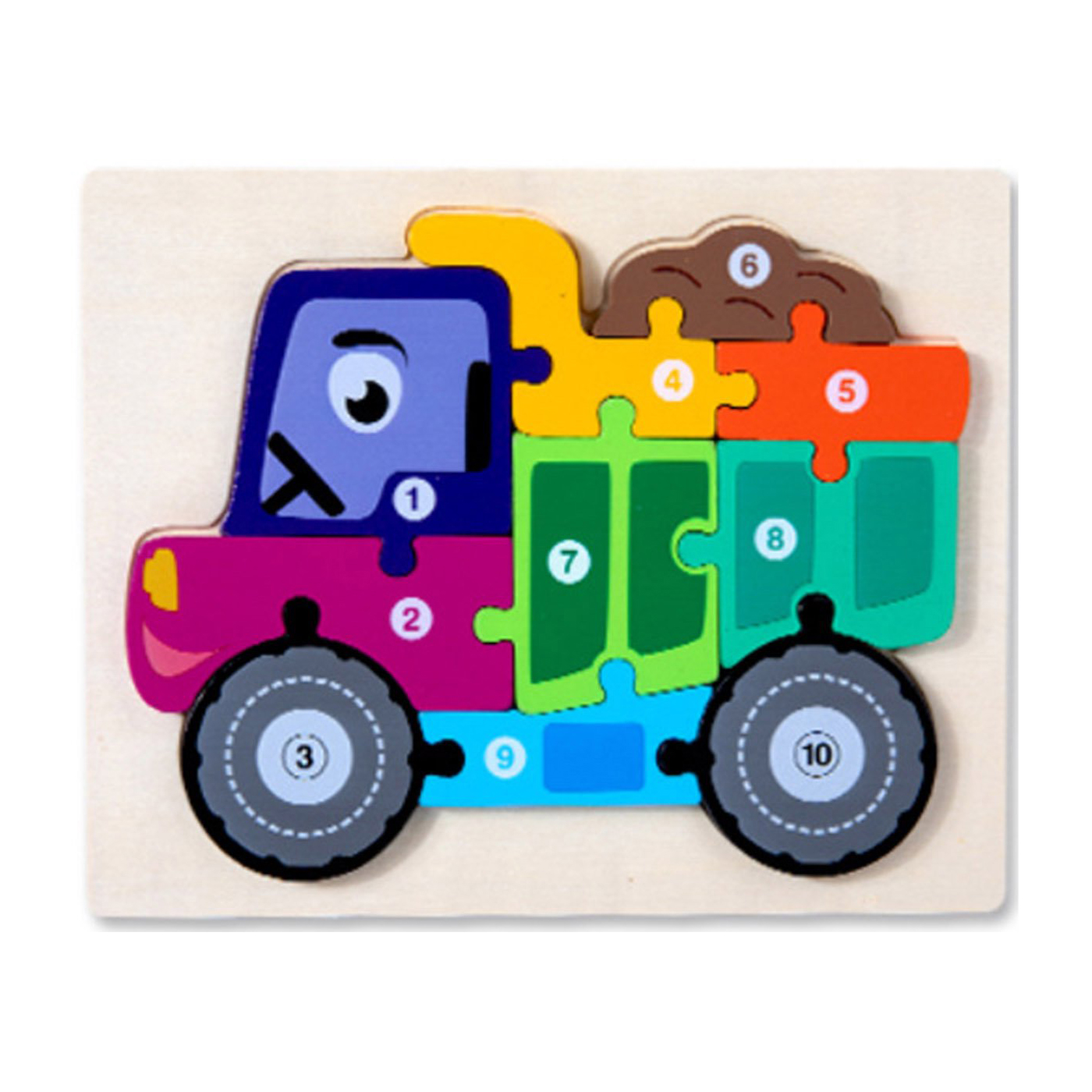 Colorful Wooden Truck Shaped Number Puzzle - Montessori Counting & Fine Motor Toy for Baby, Toddlers & Preschool Kids - STEM Early Learning Game