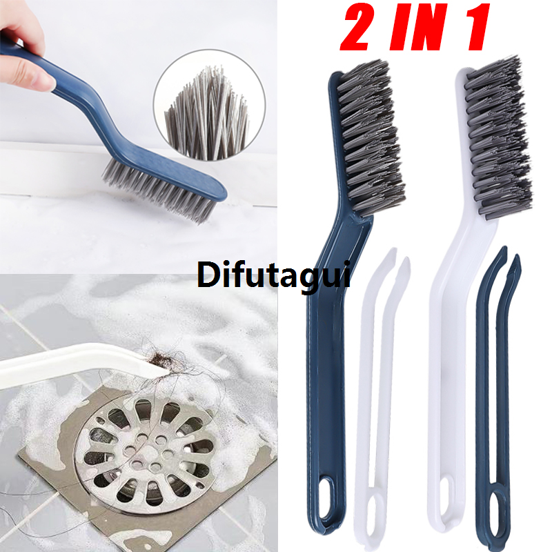 Difutagui 2 IN 1 Bathroom Cleaning Brush with Clip Multifunction Window Gap Hot Selling Scraping Brush Floor Seam Brush Household Corner Cleaning Tool
