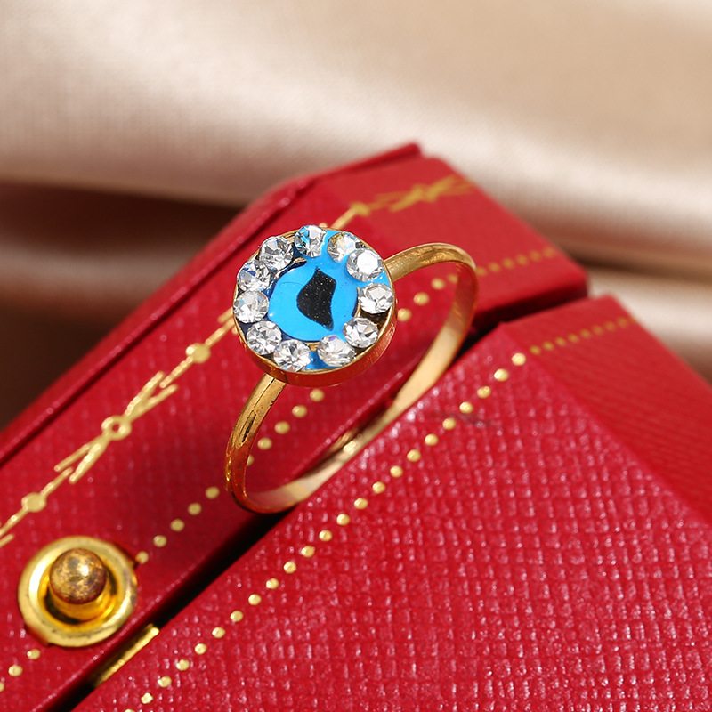 【New Arrivals】Retro Bohemian Full Diamond Blue Eyes Ring Women's Turkish Middle East Open Hand Ring