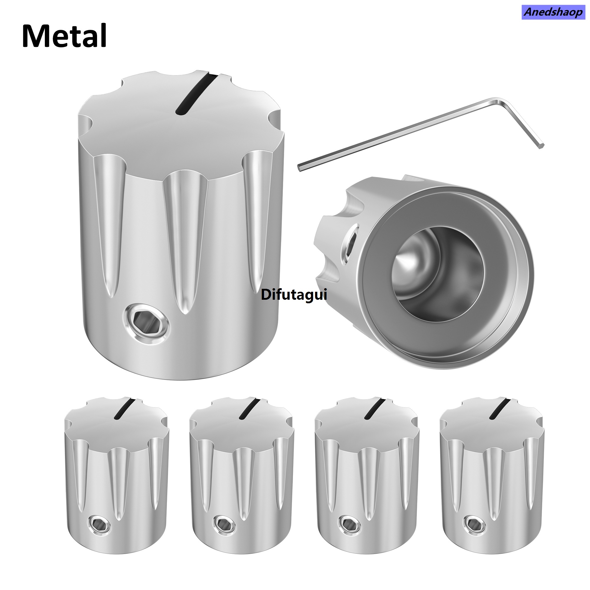 Difutagui 5PCS Metal Guitar Pedal Knob 1/4| Shaft Potentiometer Knob Silver High Special Quality Amplifier Control Knob with Set Screw for Electric Guitar