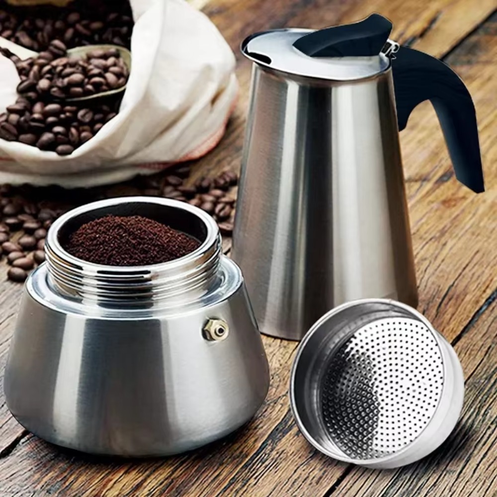 Coffee Brewer Stainless Steel Coffee Maker Portable Percolator Mocha Pot Retro with Heat-resistant Handle Filter Coffee Pot Espresso