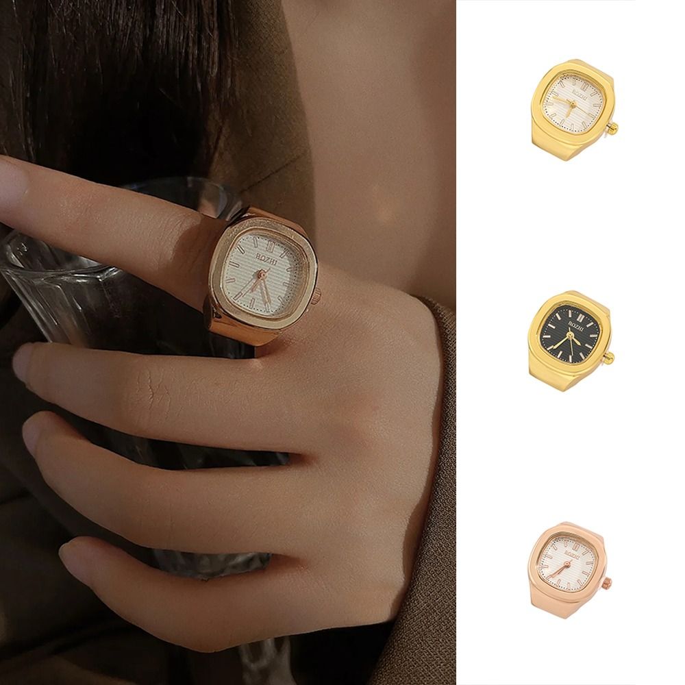 Creative Adjustable Finger Ring Watch Mini Simple Quartz Watch Vintage Square Time Watch Ring Men Women