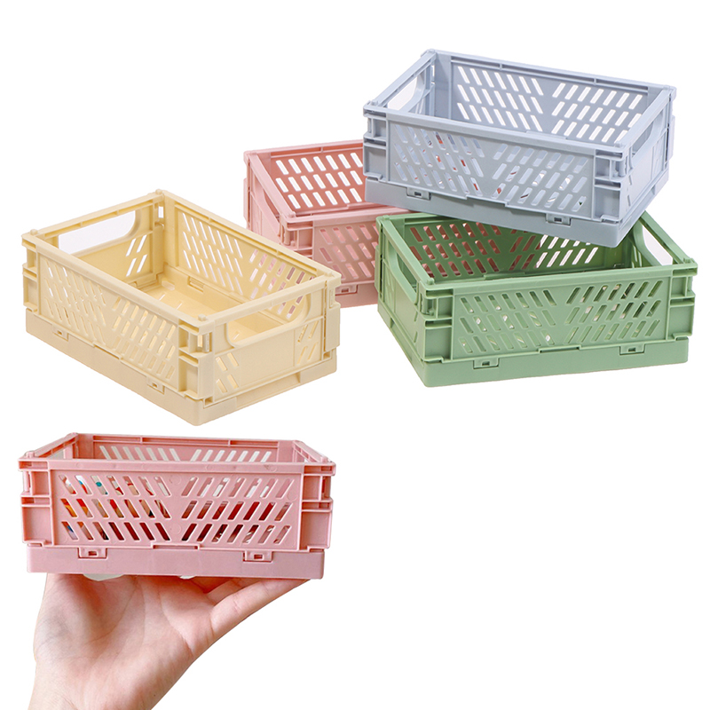 Folding Collapsible Plastic Storage Crate Box Stackable Home Kitchen Baskets Box HEQING