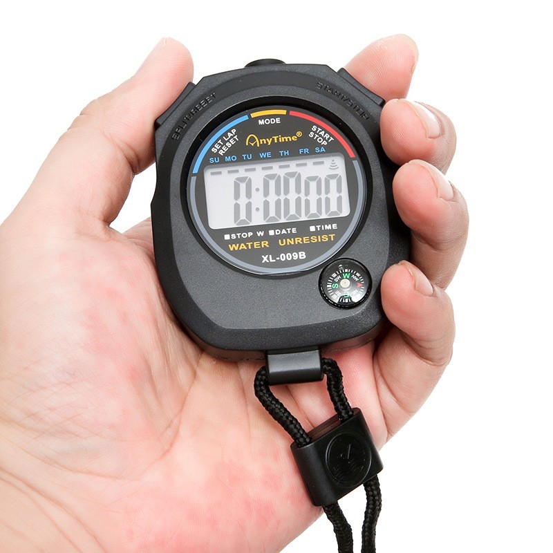 Sports Training Digital Timer Stopwatch with Alarm & 2 Memory | Professional LCD Electronic Stopwatch for Fitness, Exercise, Cooking, Classroom | Black Multi-Function Sport Timer with Compass, Count Up/Down