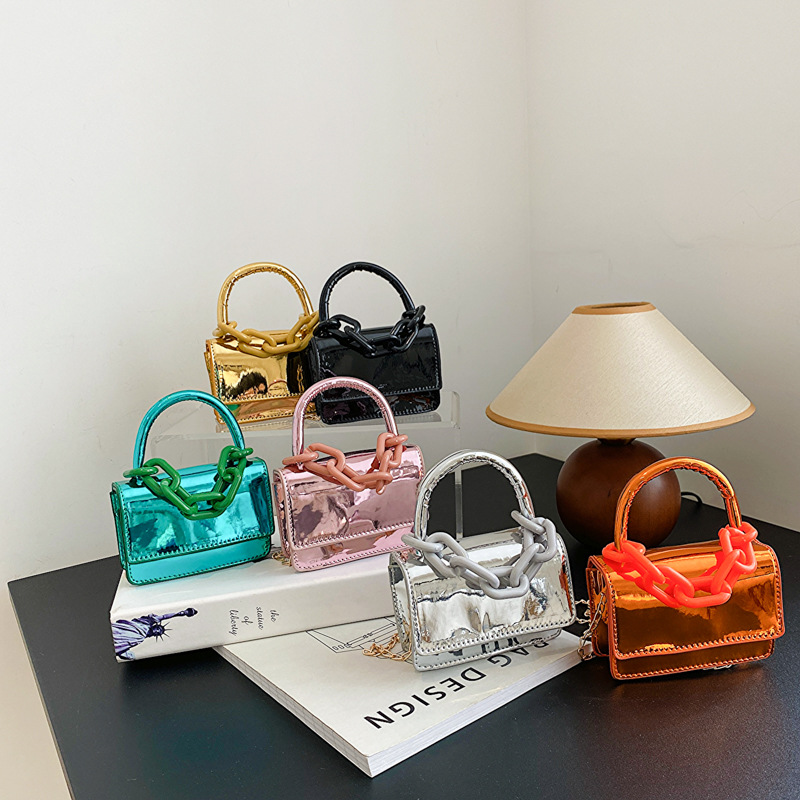 Mini Small Bag Women's Bag New Fashion Chain Portable Small Square Bag Women's Patent Leather Glossy Shoulder Crossbody Bag