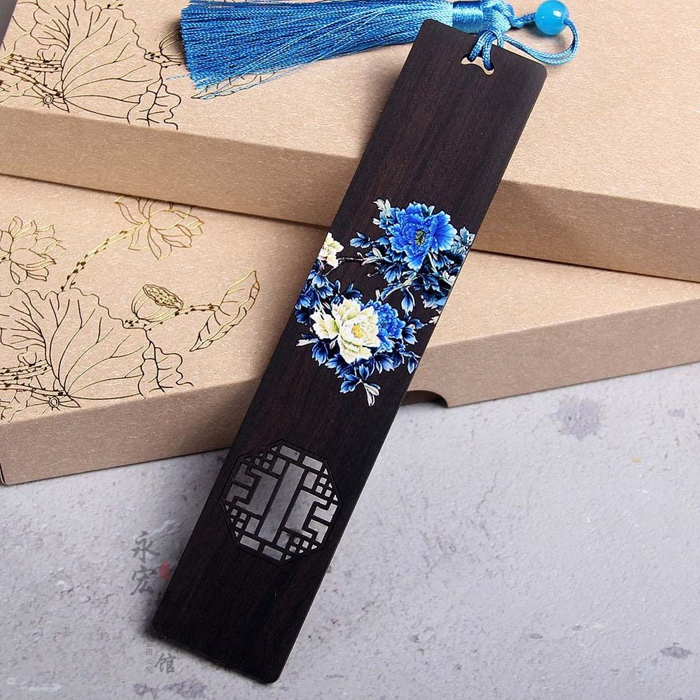 Durable Wooden Bookmark Flower Color Painted Ebony Book Clip Retro Carving Chinese Style Pagination Mark Teachers