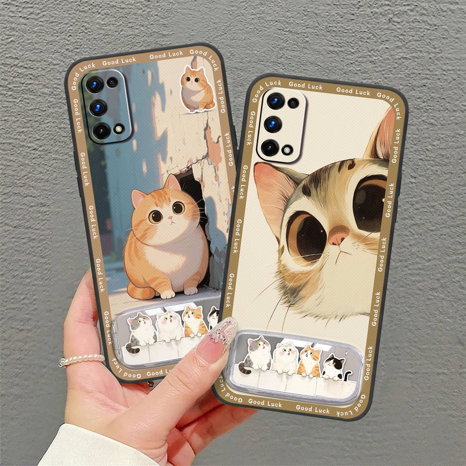 Makeup Mirror Phone Pouch Phone Case For OPPO Realme 7 Pro Cute Waterproof Cartoon Protective Embroidery Soft case Plush