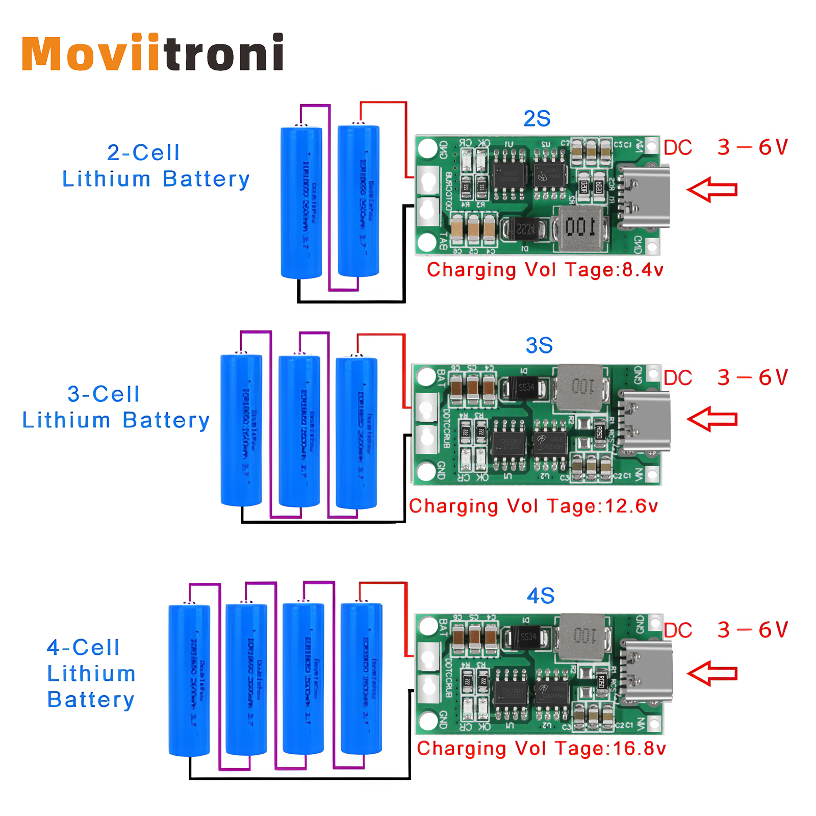 V16.8V rechargeable battery lithium-ion C-Type boost/2A/3S2S/4S1A/4A charging module power protection board 8.412.6V