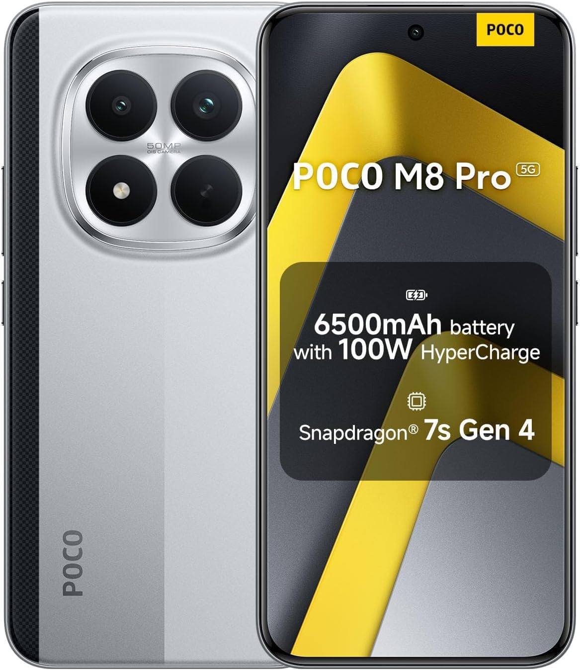 Poco M8 Pro 5G + 4G LTE | 12+512 GB | 6.83" CrystalRes AMOLED Display | 50MP main camera | Snapdragon 7s Gen 4 | 6500mAh (typ) battery with 100W HyperCharge