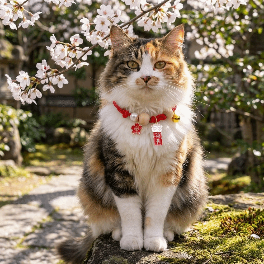 Fashion Adjustable Cat Flea Collar Handmade Ethnic Design Cat Insect Resistant Collar with Bells Pet Wooden Ball Collar Gift
