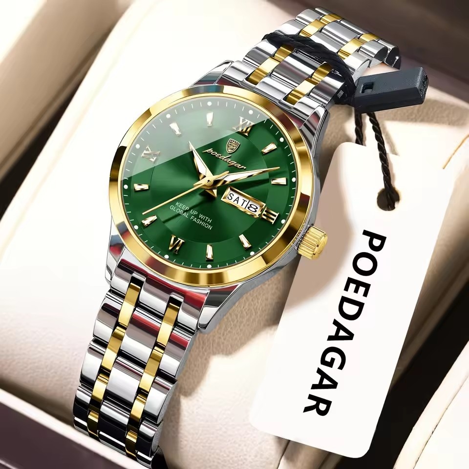 POEDAGAR brand fashionable and trendy night light waterproof stainless steel women's quartz watch