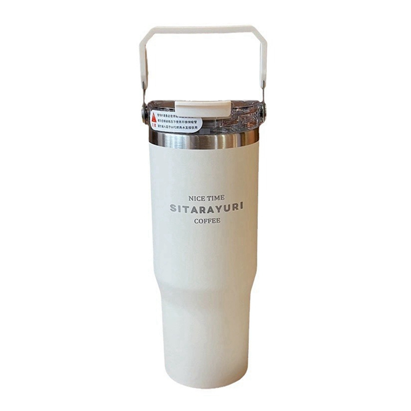 Stainless Steel Tumbler with Flip Straw & Handle, Insulated, Leak Proof, Cupholder Friendly(900ml)