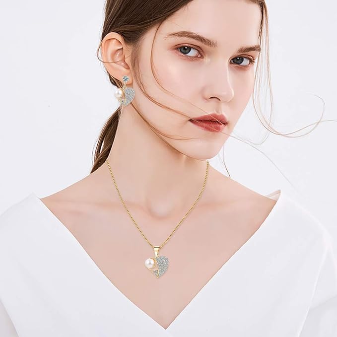 1 Set / 3 Pcs Elegant Aniwon Sweater Necklace & Earrings Set - Stunning Pearl & Rhinestone Pendant Jewelry for a Romantic Touch - An Amazing Gift Ever By 99 Store