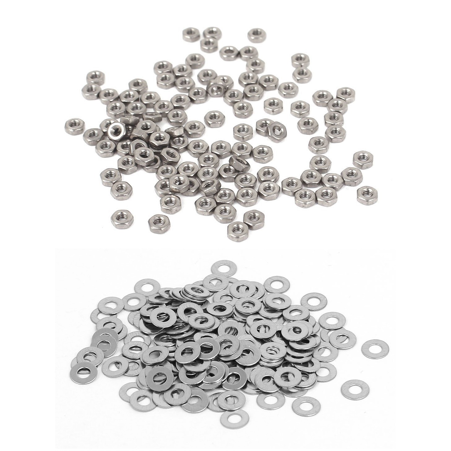fasdaga 300 Pcs M2 Stainless Steel Fastener: 100 Pcs DIN934 Metric M2 Hex Nuts for Bolt & 200 Pcs DIN125 Flat Washers Spacers