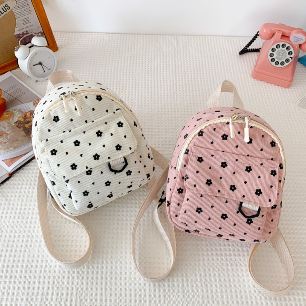 Trendy Large Capacity Women's Mini Backpack Corduroy Small Female's Schoolbag Cute Shoulder Bag Girls Flower Backpack Casual