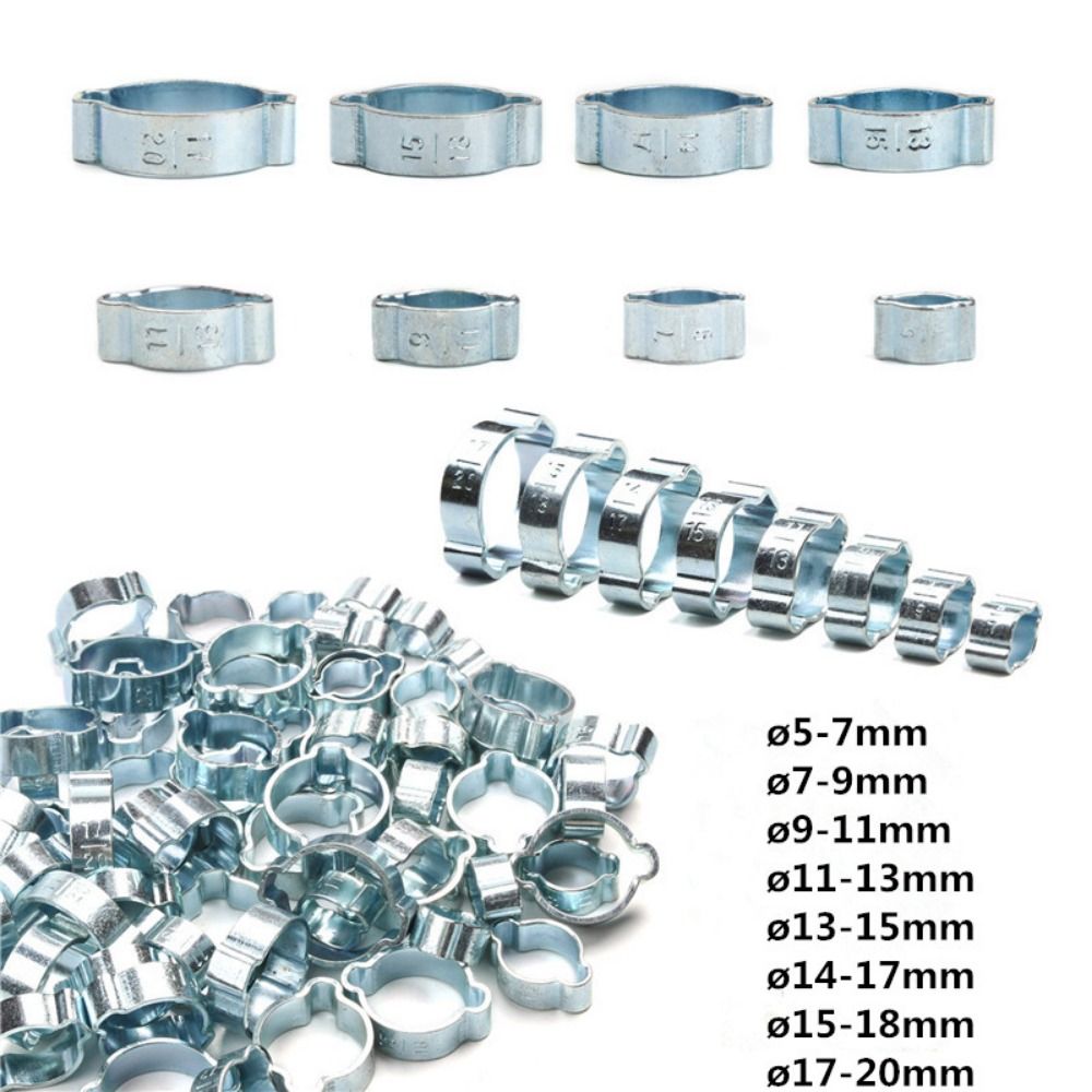 10Pcs Durable Double Ears Hose Clamp Assortment Kit Worm Drive Pipe Clip Zinc Plated Fixed Pipe Hoop Fuel Tube Water Pipe