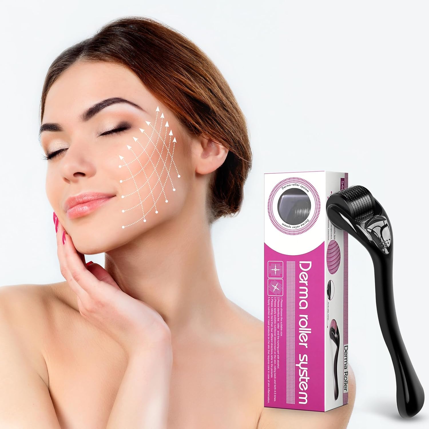 Microneedling 540 Derma Roller Dermaroller 0.50mm Titanium Face Beard Roller (Black Handle+ Black Roller)