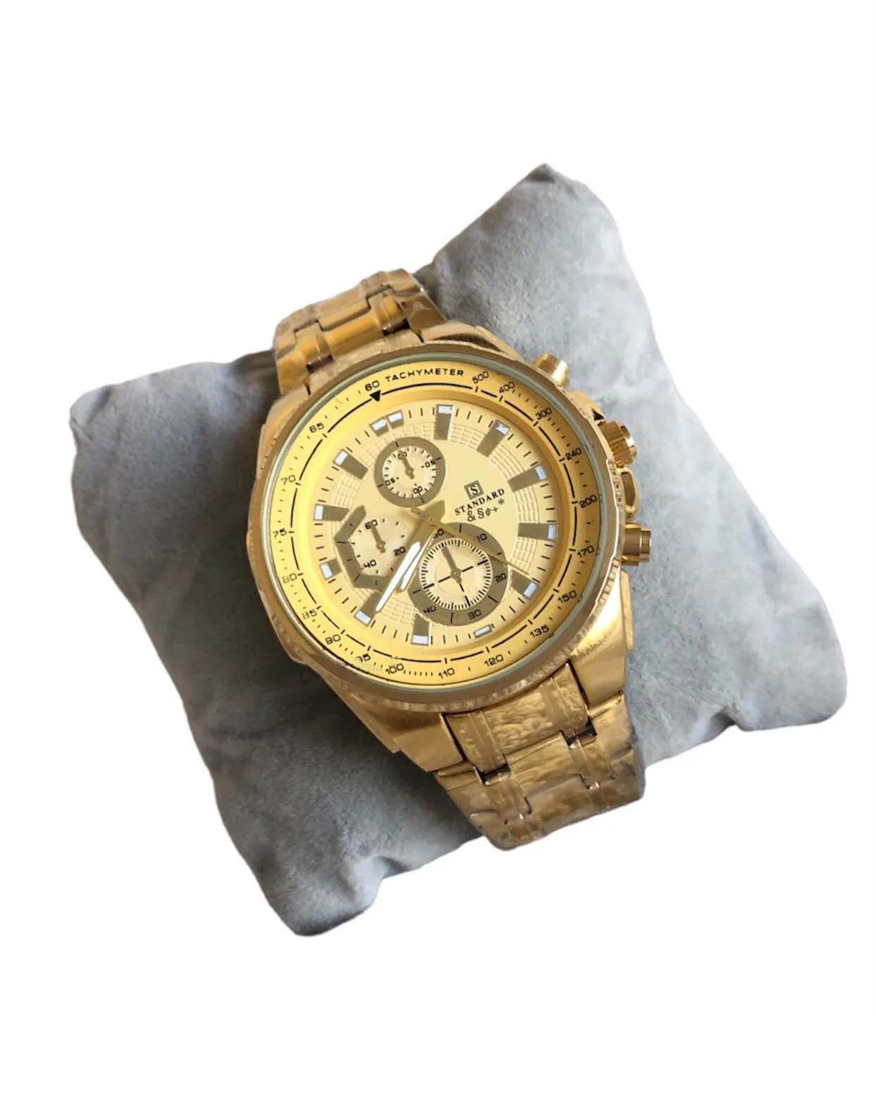 Standard Golden Color Stainless Steel Japan Movement Waterproof Fashion Wrist Watch For Men ||