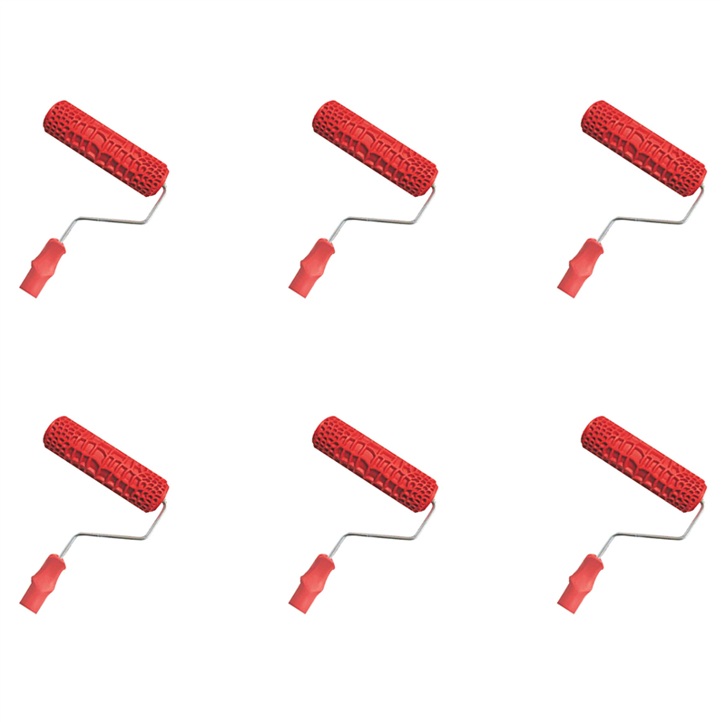 Pullhee-6pcs 7 Inch Embossed Crocodile Skin Painting Roller with Handle for Wall Decoration