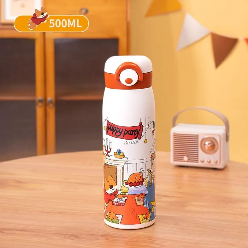 High Quality 500ML/350ML Thermal Mug Large Capacity Puppy/Bear Vacuum Cup 316 Stainless Steel Water Bottle