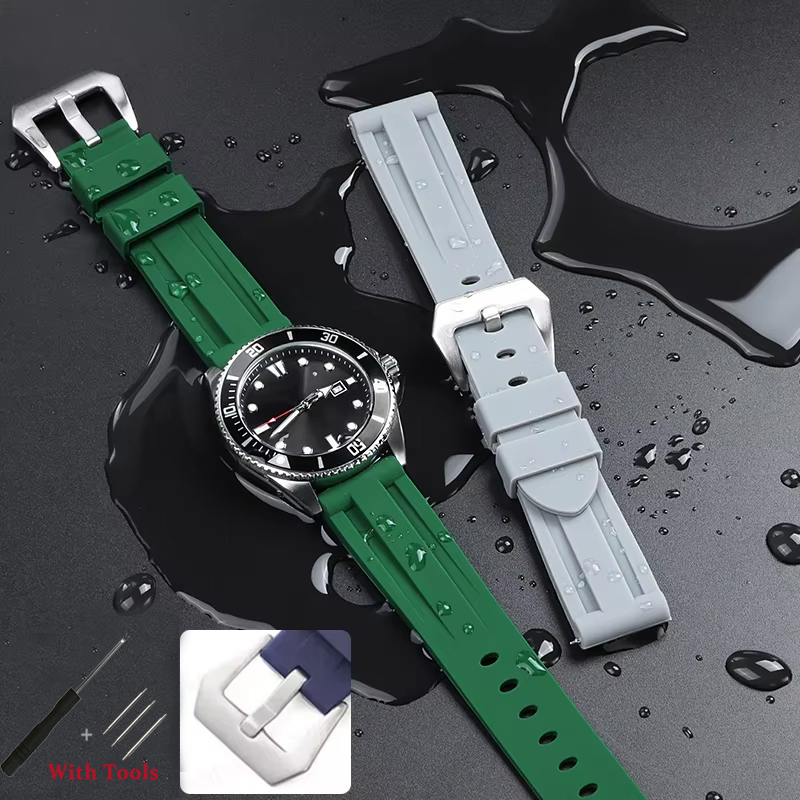 20mm 22mm Sport Silicone Watchband Watch Strap Black Men Waterproof Diving Wrist Band Football Grain Bracelet Accessories