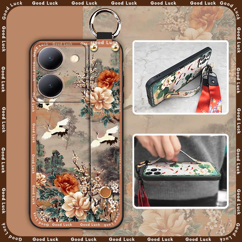 Chinese style fashion Phone Case For VIVO Y78 5G China/Y78M/A36/A27 old lady Soft case Anti-knock for mom Wrist Strap