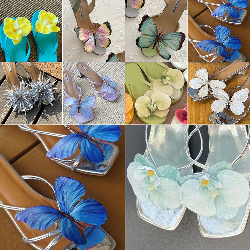 1 Pair New Thai Simulation Coloful Thai Fairy Butterfly Flower Shoe Buckles Butterfly Orchid Personalized Design Simulation Buckles Decor Decorate The Upper Phalaenopsis Shoe Flower Sandals Beach Vacation Flower Flip-flops Accessories