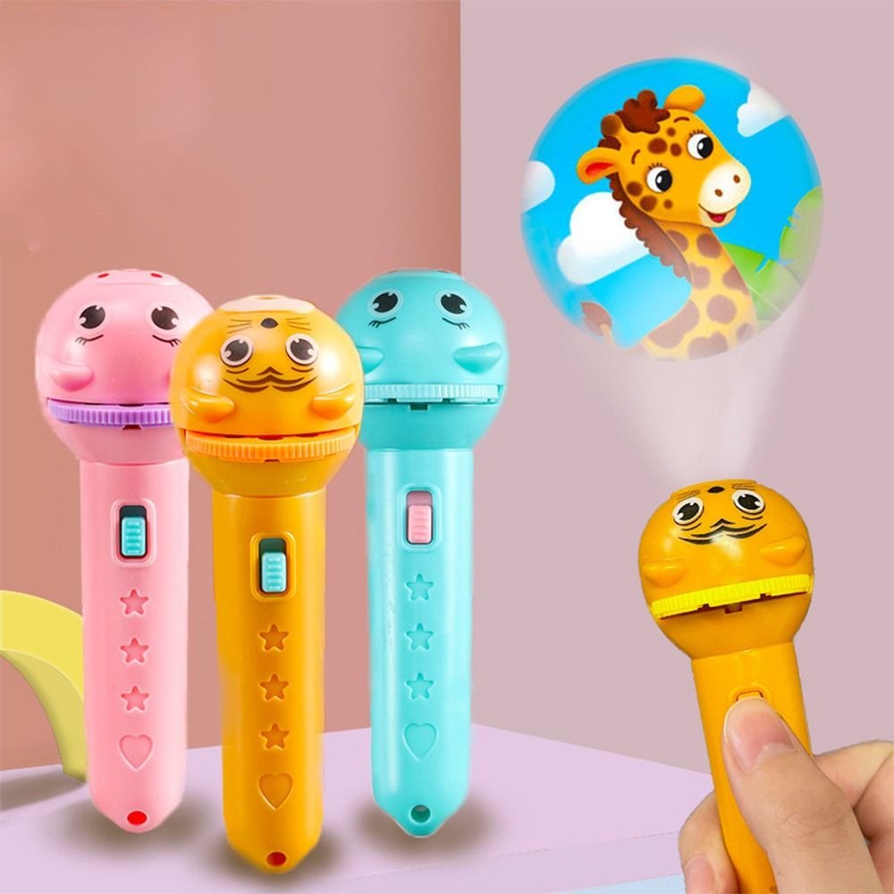 Kids Cartoon Projection Flashlight Fun Toy Early Education Slide Projector Torch Bedtime Learning Mini LED Flashlight Lamp Toy Kids