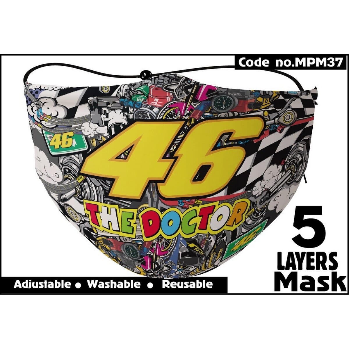 Adjustable Washable Reusable Full printed 5 Layer Mask -6