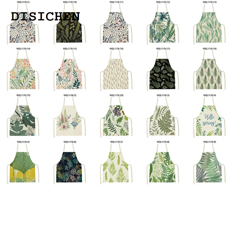 DISICHEN Luxury 1Pcs Tropical Jungle Printed Kitchen Apron Plant Green Leaves Kids Men Women Chef Cooking Aprons Waist Bib Cleaning Pinafores