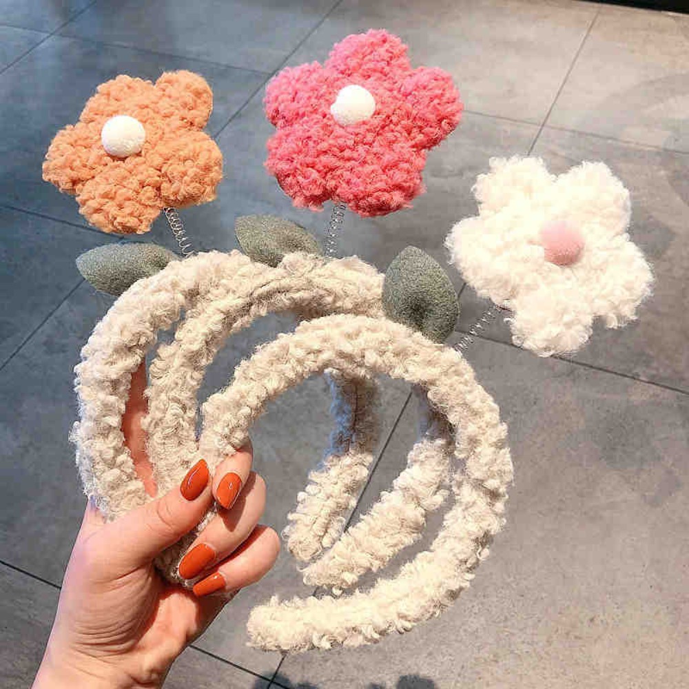 New Adjustable Cute Plush Flower Headband Autumn Winter Non-slip Hairband Cartoon Hair Accessories