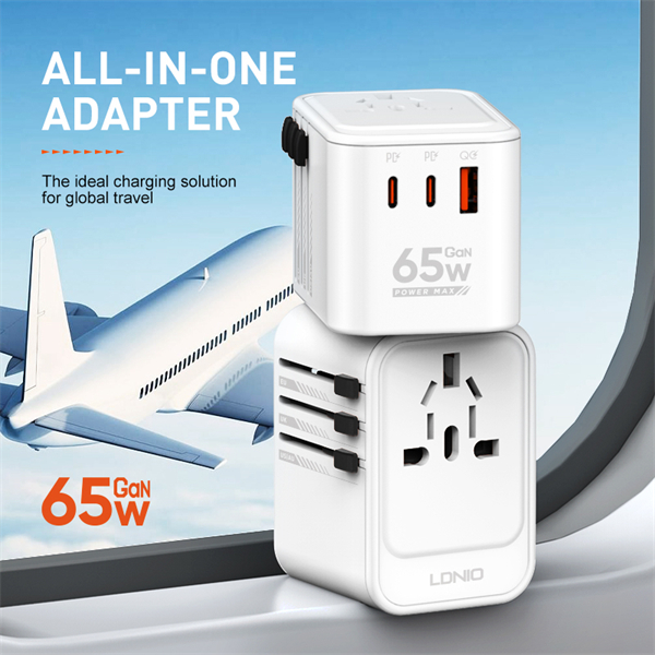 LDNIO Z6 65W GaN All-in-One Universal Travel Adapter - PD & QC Fast Charger for Laptop, MacBook, iPhone - with UK/EU/US/AU Plugs