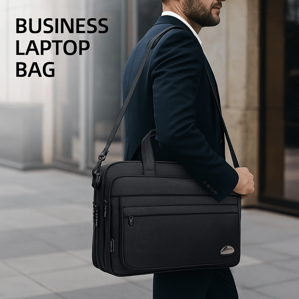 Fashion 15.6inch Men Business Laptop Bag with Handle Waterproof Portable Laptop Bags Black Solid Color Notebook Shoulder Bag Office Use