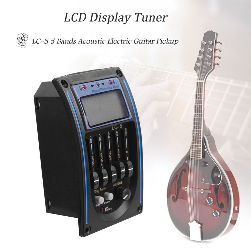 EQ-4T 4 Band Pickup EQ Preamp with Tuner for Acoustic Guitar with LCD Tuner and Volume Control Electric Guitar Preamplifier