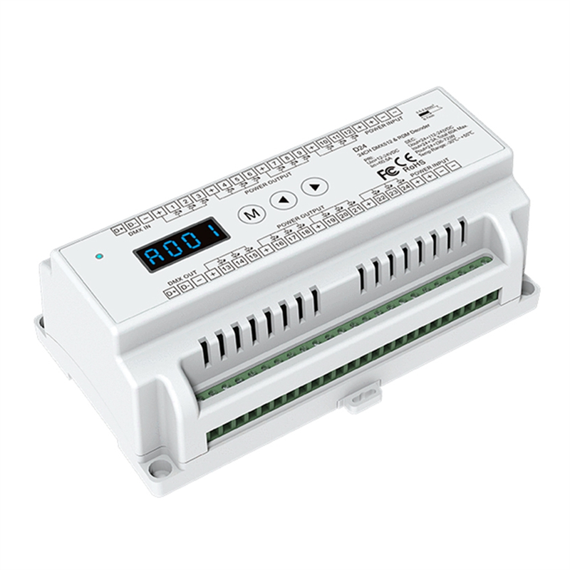 D24 DC12-24V 24 Channel RGB DIN Rail DMX512 Controller RGB LED Strip Light Dimmer Stage Light RDM DMX512 Decoder