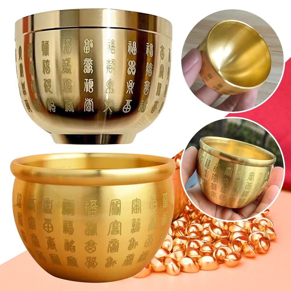 1Pcs New Wealth Attracting Pure Brass Cornucopia 4.5-7cm Auspicious Baifu Rice Cylinder Small Mini Surface Polished Baifu Jar Cup Desktop Ornament