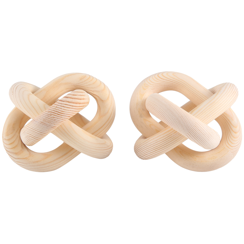 2 PCS Wood Chain Link Decor Hand Carved Coffee Table Decor Modern Farmhouse Shelf Decor Boho Wood Color