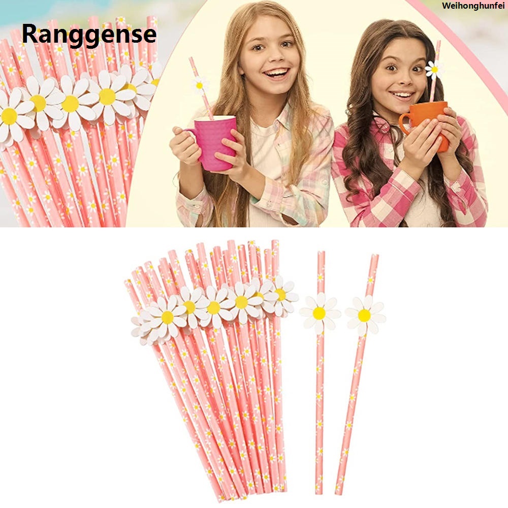WeihonghunfeiSales promotion 20Pcs Sweet Daisy Flower Disposable Paper Straws Drinking Straws Birthday Baby Shower Wedding Party Supply Decorations New
