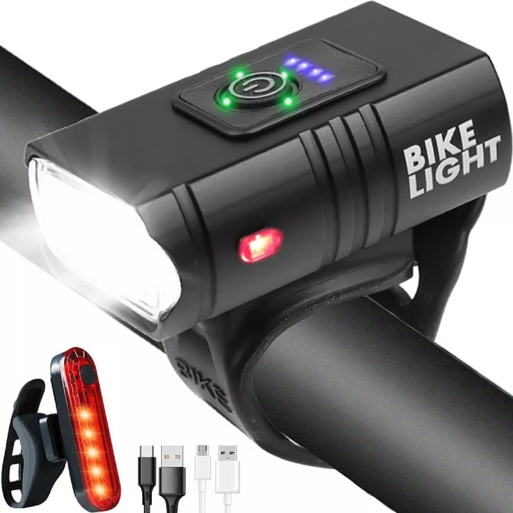Durable USB Bicycle Front Rear Lamp Set Rechargeable Illumination Bicycle T6 LED Torch Battery Display Water Proof Mountain Bike Lights Camping