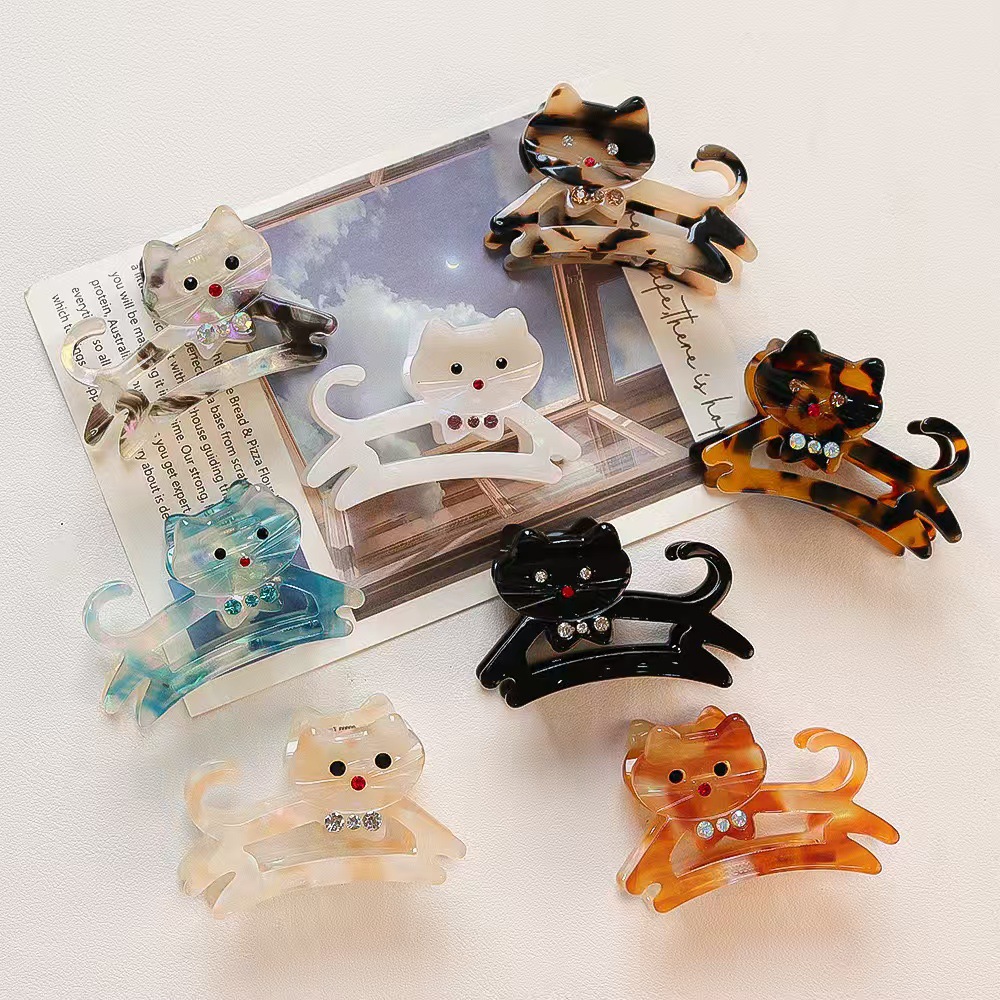 Cute cat acetate hairpins personality girly heart diamond scratch chuck sweet shark clip bangs hairpin hair accessories