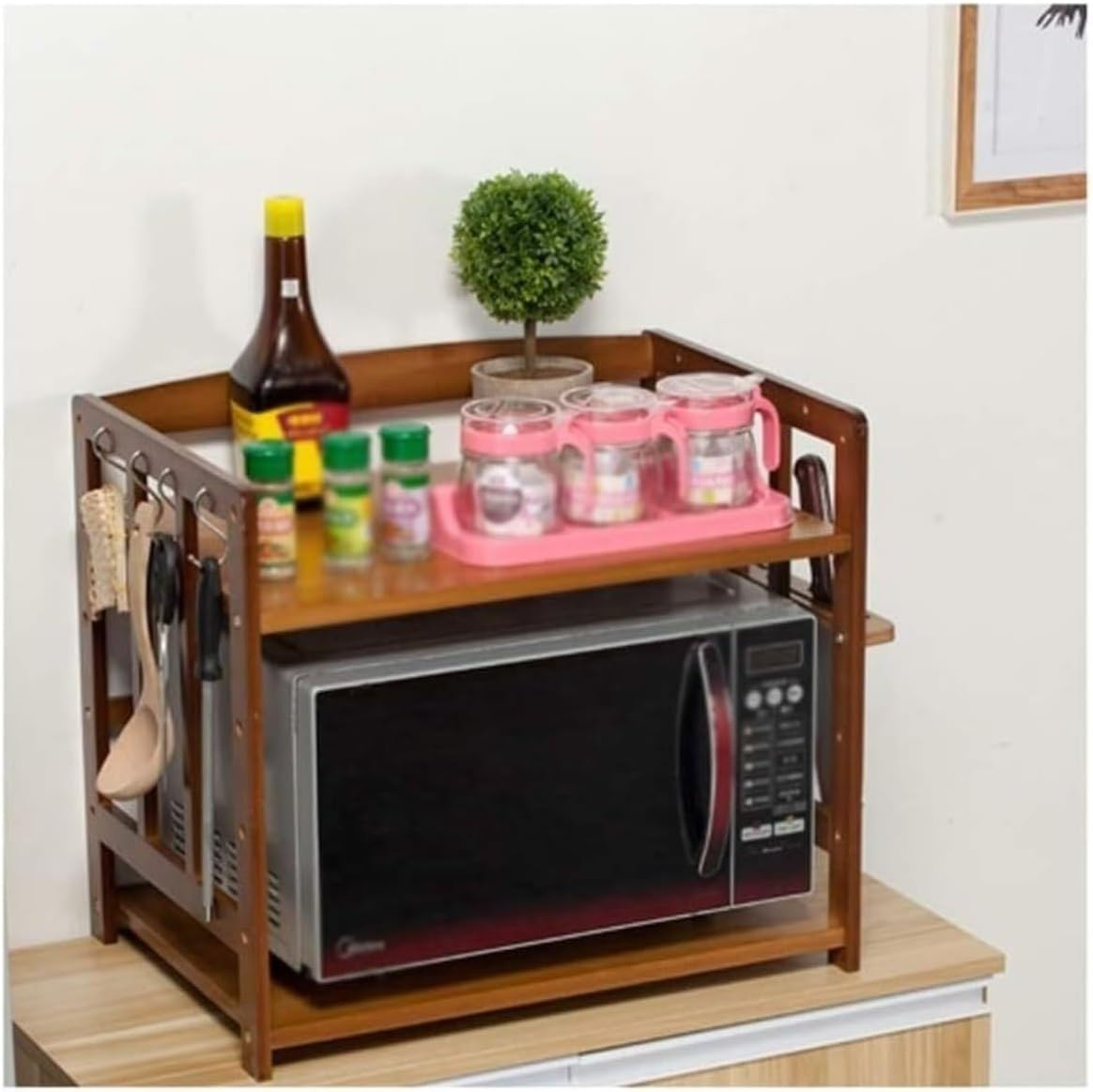 Microwave Oven Rack Microwave Stand Bamboo Microwave Stand Kitchen Rack Oven Rack Spice Storage Rack For Home Dining Room Office Kitchen Microwave Shelf Microwave Rack ( Color : Brown , Size : 60cm )