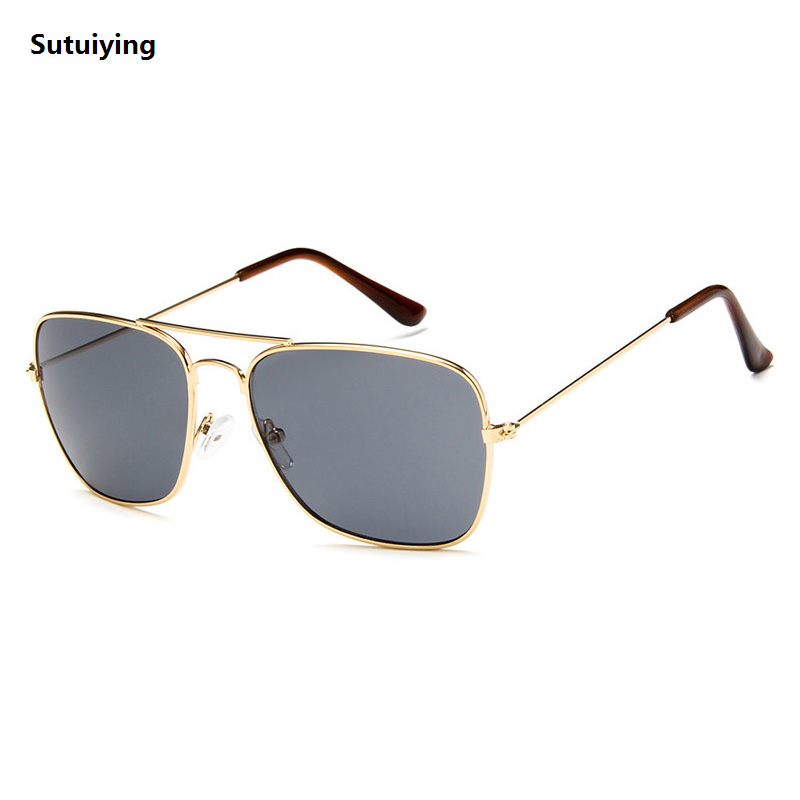 Sutuiying Shonemes Square Sunglasses Vintage Double Bridge Driving Shades Portable Metal Frame Outdoor UV400 Sun Glasses for Men Women