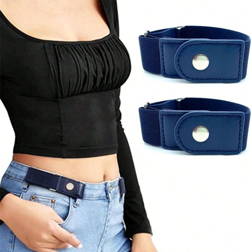 2pcs/set New No Buckle Elastic Belt Adjustable Invisible Waist Belt Canvas Pants Buckle Unisex
