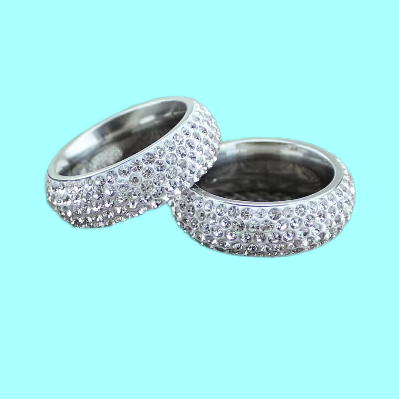 【New Arrivals】Fashion 5 Row Arc Diamond Stainless Steel Ring for Men and Women Titanium Steel Jewelry Ring