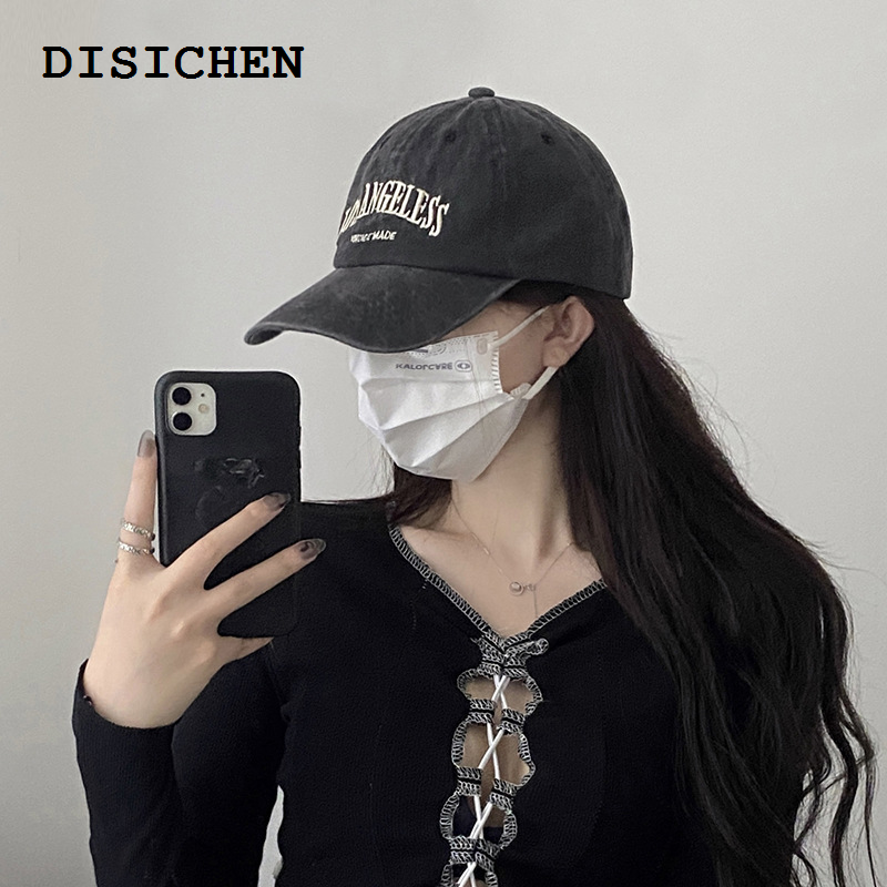 DISICHEN Luxury Hats women ins retro gray baseball hat women's summer american wash big head around the tide autumn and winter face small cap