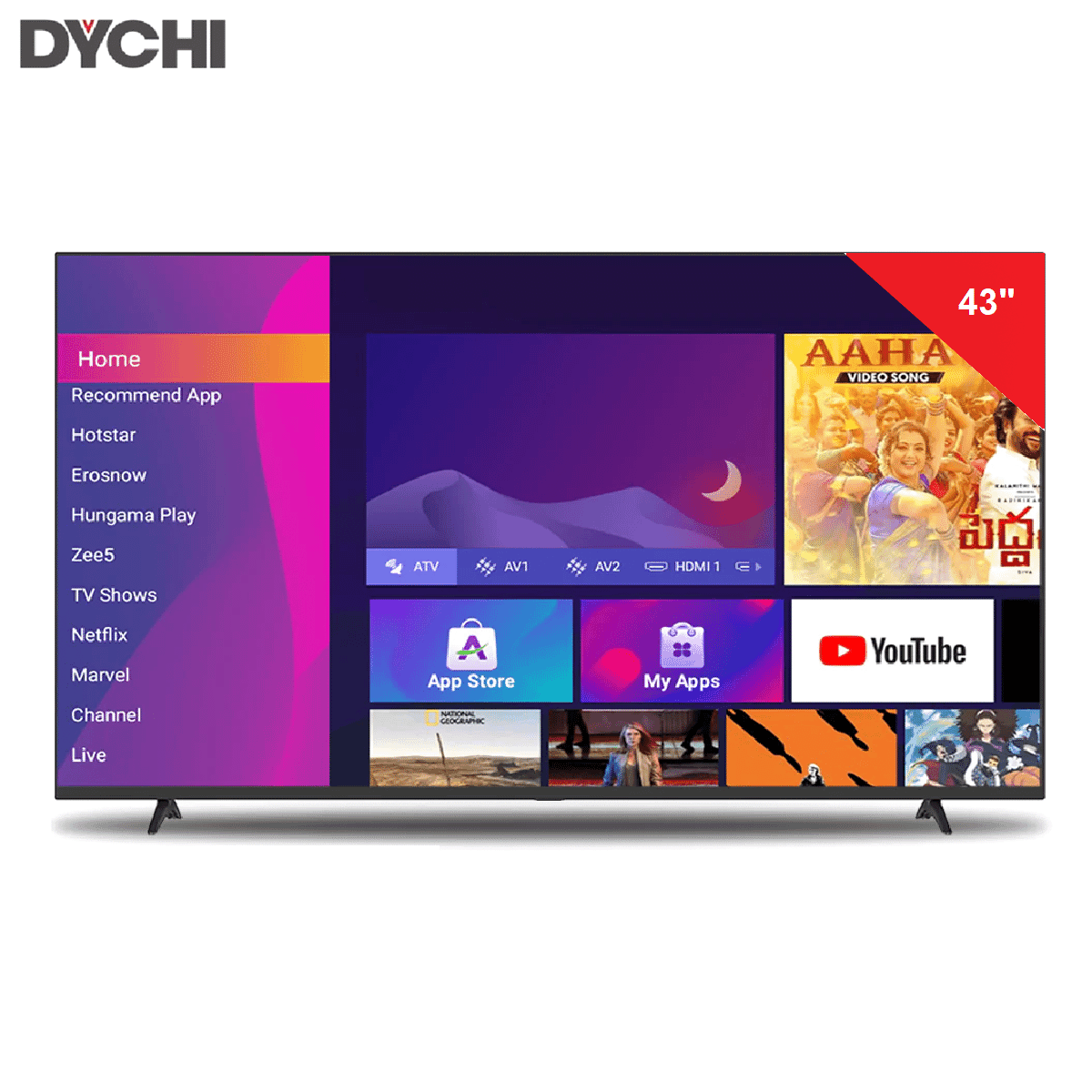 Dychi Led Tv 43 FULL HD Android 14.00 Cloud Smart Frameless with Free Wall Mount