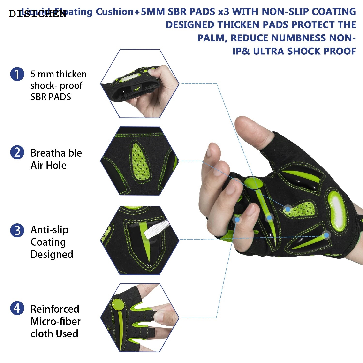 DISICHEN MOREOK Bike Gloves Breathable 5MM Liquid Gel Pads Bicycle Gloves Shock-Absorbing Mountain Road Cycling Gloves for Men Women Profesional
