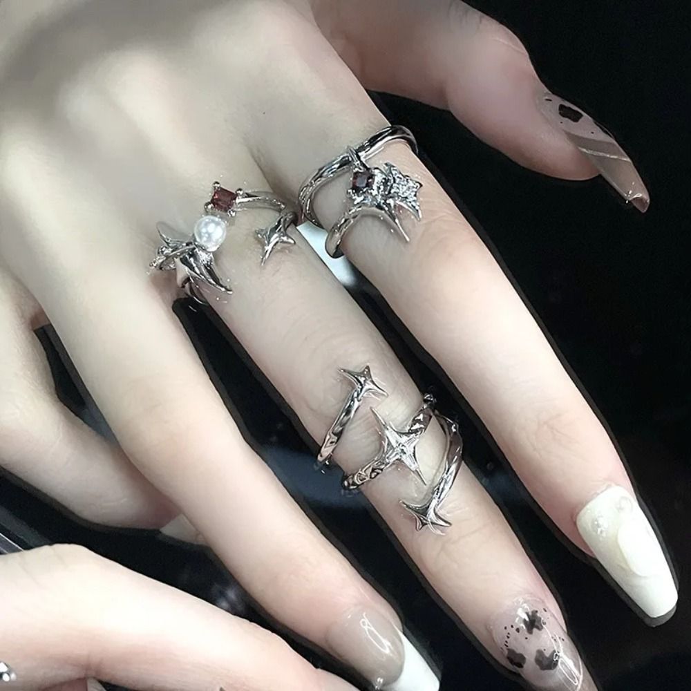 3 pcs New Hollowing Out Irregular Zircon Star Opal Rings Star Silvery Spider Moonstone Rings Cosmic Star Ring Man