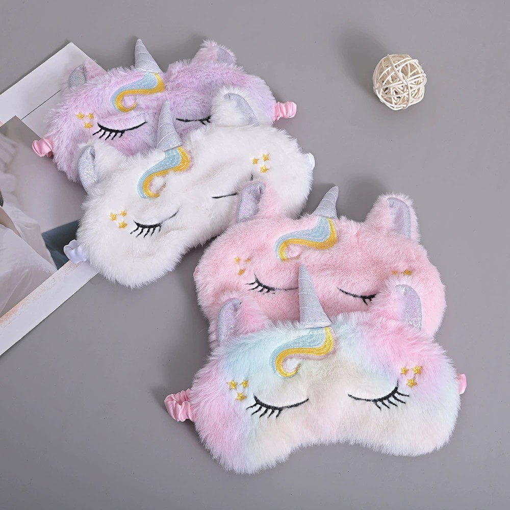 2022 New Unicorn Eye Mask Colorful Plush Blackout Eye Protection Girl Cute Travel Selling Cute Eye Mask